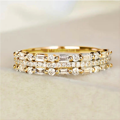 Bague multicouche à trois couches, sertie de lignes fines et circulaires, pour femmes, bagues à doigt complet, bijoux cadeaux