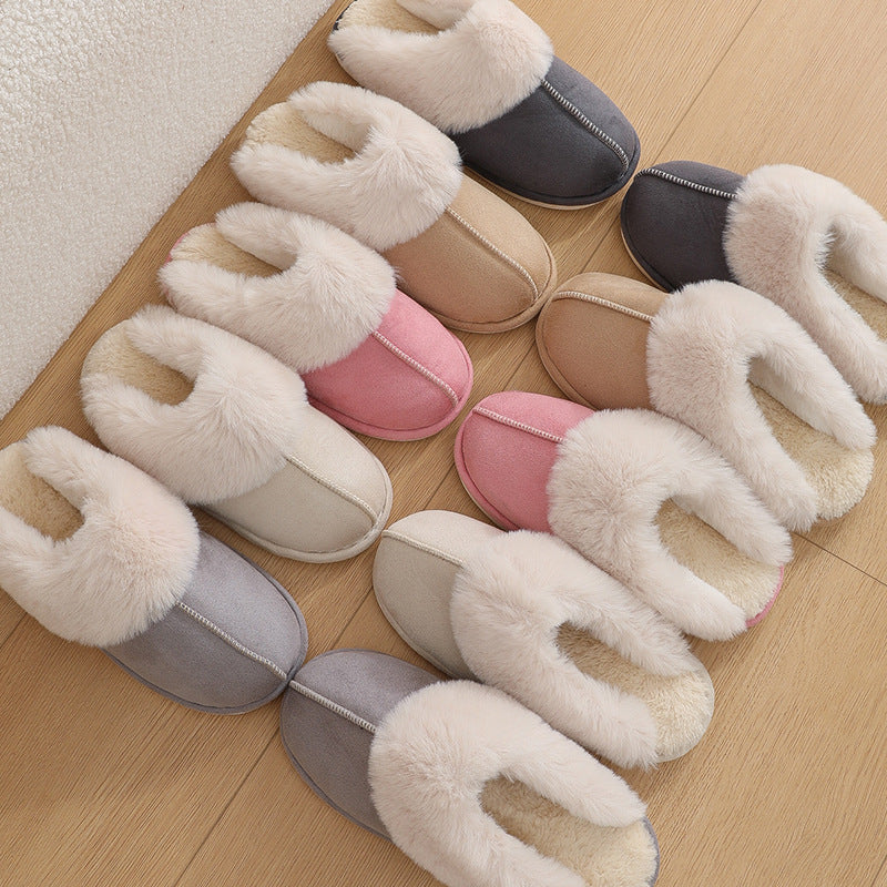 Chaussons d'hiver chauds en peluche pour femme, pantoufles d'intérieur en fourrure, chaussures en coton doublées douces, confortables et antidérapantes, pour chambre à coucher, pour couple - LUXARAH
