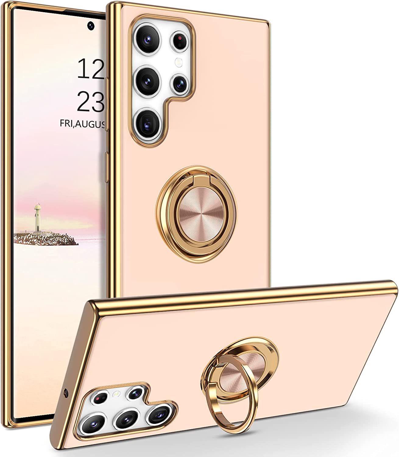 Coque de téléphone M54 compatible avec anneau 6D, support intégré, manchon de protection en silicone, galvanoplastie
