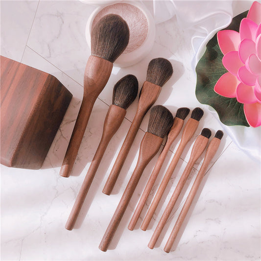 Ensemble de pinceaux de maquillage avec manche en bois, ensemble de pinceaux pour blush, yeux, eye-liner, poudre, fond de teint - LUXARAH