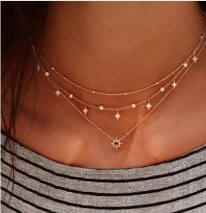 Collier multicouche Bls-miracle pour femmes, longue chaîne, pendentif œil turc, colliers tendance en cristal, étoile et gouttes d'eau