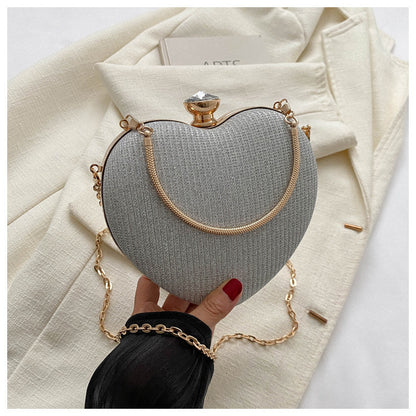 Pochette de soirée pour femme, sac à main brillant en forme de cœur, pochette en métal, sac à bandoulière avec chaîne tendance, sac à main de luxe pour femme, tenue de Saint-Valentin - LUXARAH