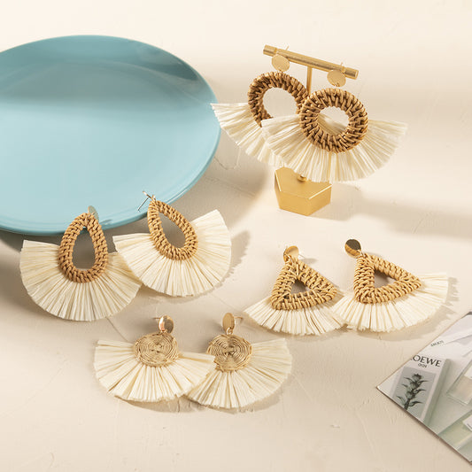 Boucles d'oreilles en rotin rouge pour femme, style vacances, printemps et été - LUXARAH