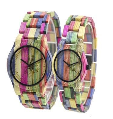 Montre couple en bois de bambou coloré sculpté