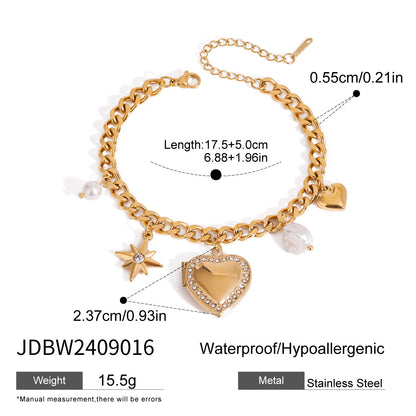 Bracelet chaîne d'amour tendance en acier titane avec perles et nœud