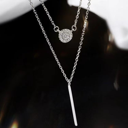 Collar de doble cadena de plata S925 con colgante de circonita micropavé redonda para mujer, joyería de moda.