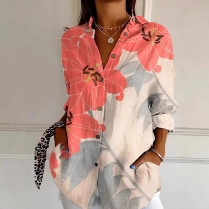 Chemise à manches longues à imprimé floral pour femme, haut boutonné décontracté - LUXARAH