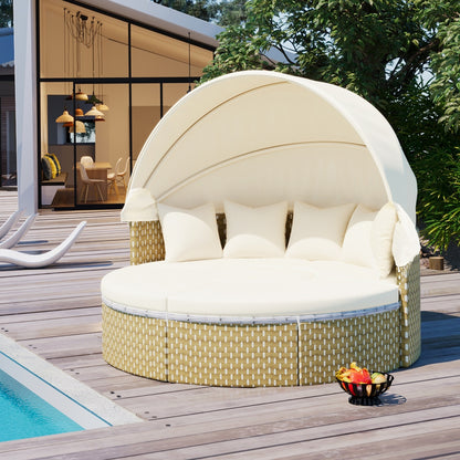 Ensemble de canapés d'extérieur ronds sectionnels TOPMAX Patio Furniture, lit de repos en rotin, bain de soleil tissé bicolore - LUXARAH