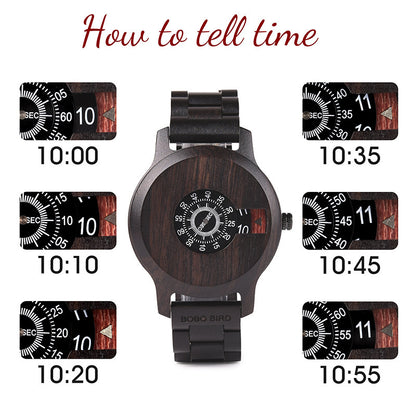 Montre ronde créative en bois de bambou pour homme