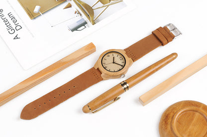 Ceinture en cuir pour montre en bambou - LUXARAH