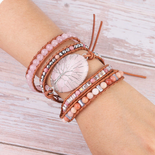 Bracelet en perles de pierre naturelle grain de bois rouge - LUXARAH