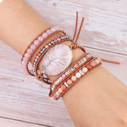 Bracelet en perles de pierre naturelle grain de bois rouge - LUXARAH