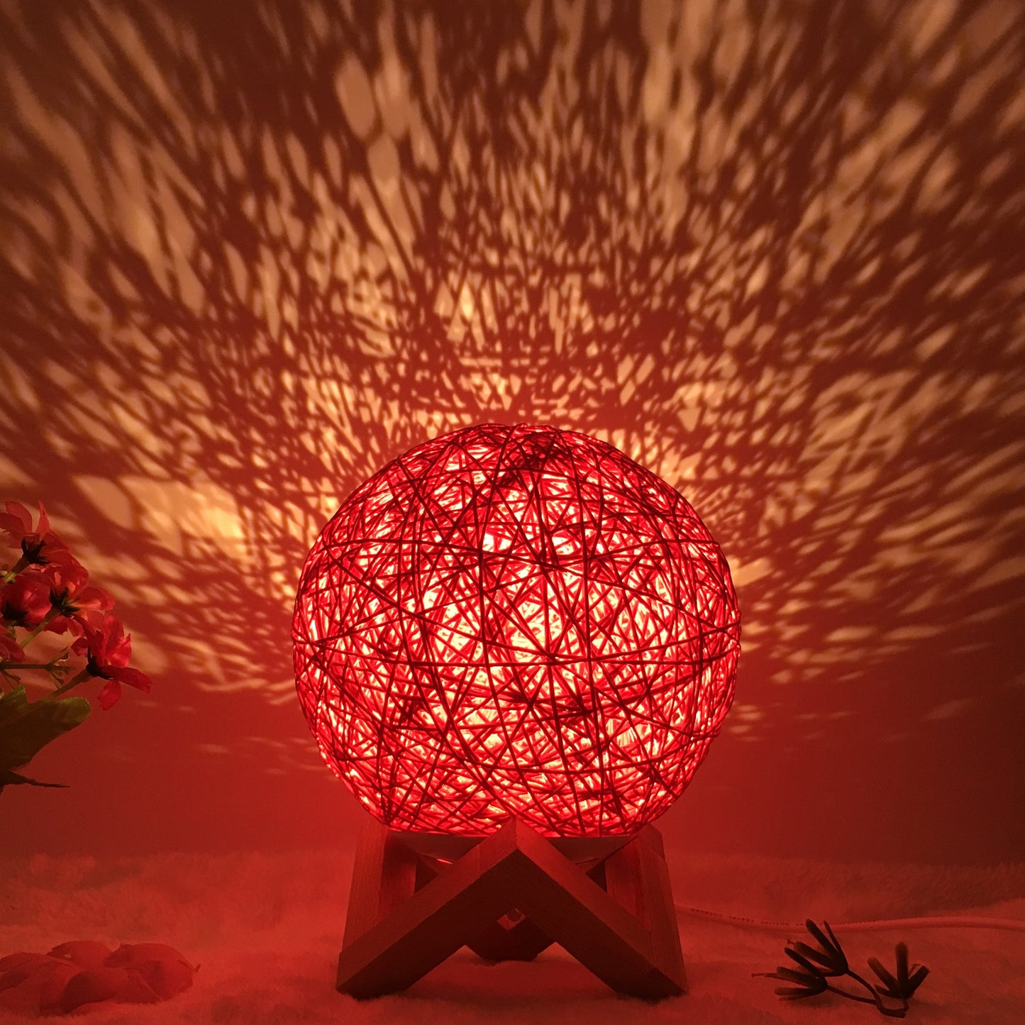 Lampe de table créative en lin, nouveauté et unique, LED intelligente, télécommande, boule en rotin - LUXARAH