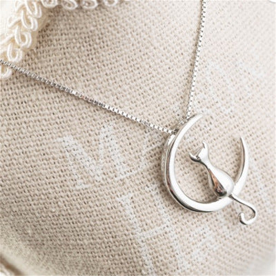 Colliers à maillons pour femmes, tendance, ronds, blancs, avec gros pendentif lune et chat en oxyde de zirconium, cadeau idéal pour femmes et filles