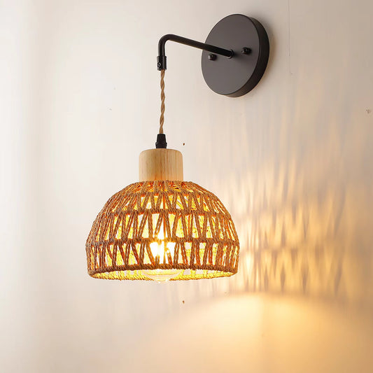 Applique murale vintage en corde de chanvre et rotin - LUXARAH
