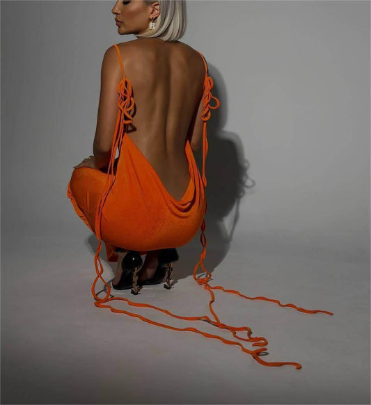 Robe d'été sexy et slim dos nu, robe longue à lacets