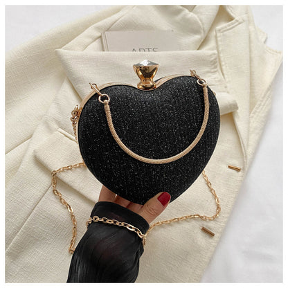 Pochette de soirée pour femme, sac à main brillant en forme de cœur, pochette en métal, sac à bandoulière avec chaîne tendance, sac à main de luxe pour femme, tenue de Saint-Valentin - LUXARAH