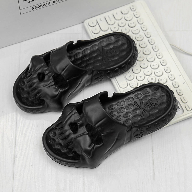 Chaussons d'Halloween personnalisés avec motif tête de mort, pour salle de bain, intérieur ou extérieur, amusants, pour la plage - LUXARAH
