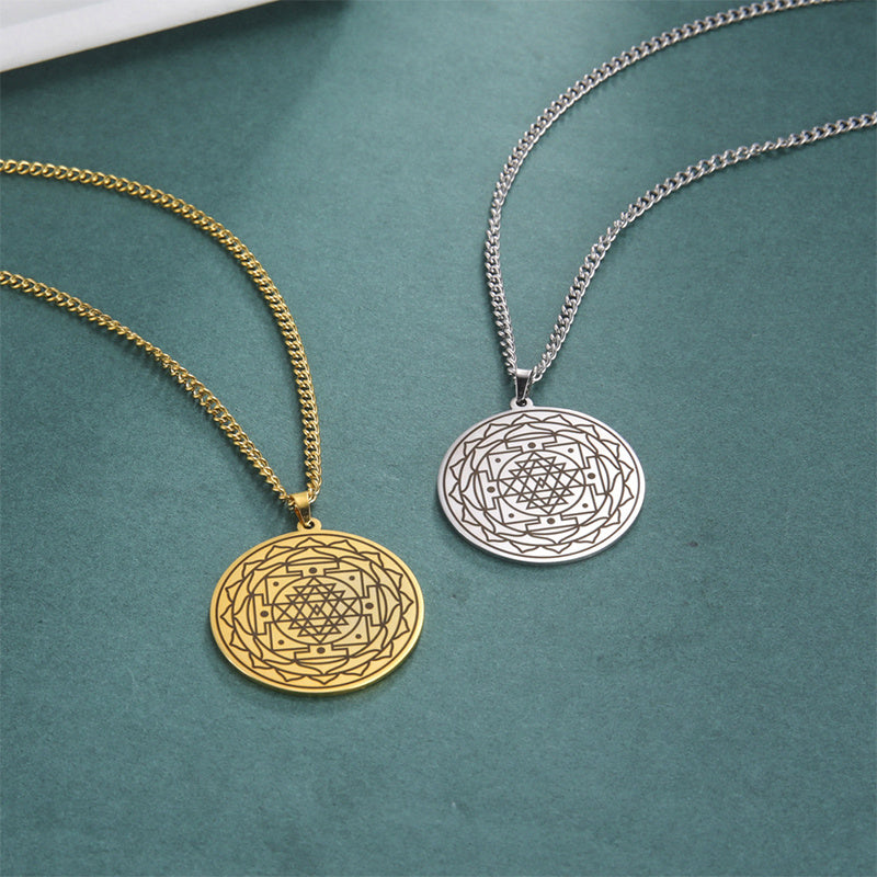 Collar con colgante de flor de mandala de acero inoxidable, collares de geometría sagrada