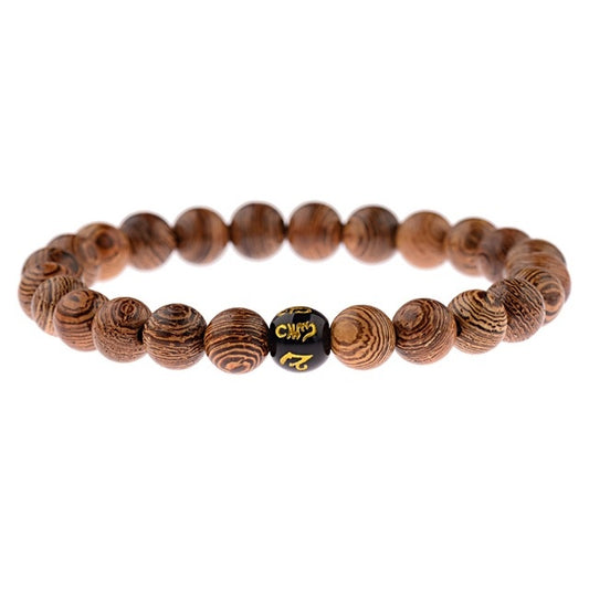 Bracelets croix en perles de bois naturel pour hommes, méditation en onyx - LUXARAH