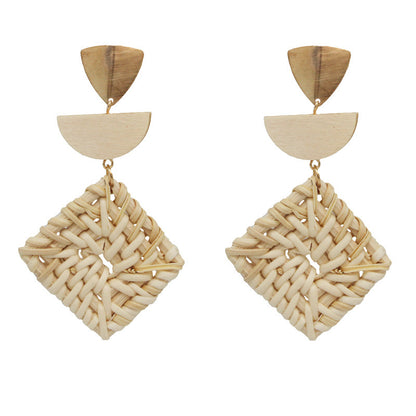 Boucles d'oreilles à pompons rétro en rotin tissé à la main - LUXARAH