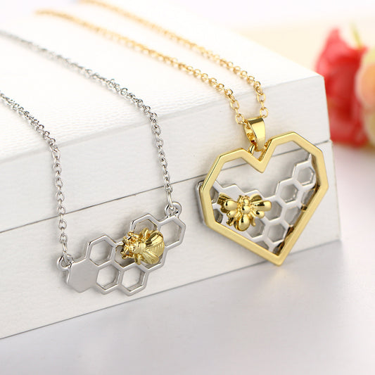 Colliers avec pendentif en forme de cœur et en nid d'abeille pour femmes, couleur or et argent, collier ras du cou animal, bijoux de mariage tendance - LUXARAH