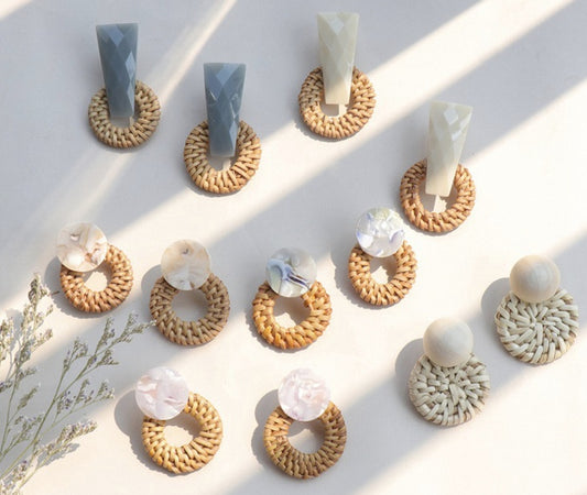 Boucles d'oreilles en paille de bambou et rotin - LUXARAH