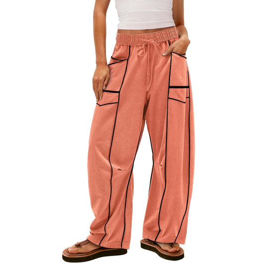 Pantalon large rayé noir Y2K avec poches, pantalon ample à cordon de serrage, pantalon de sport - LUXARAH