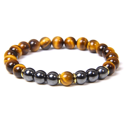 Bracelet en pierre biliaire noire œil de tigre, énergie et fitness, cadeau pour homme - LUXARAH