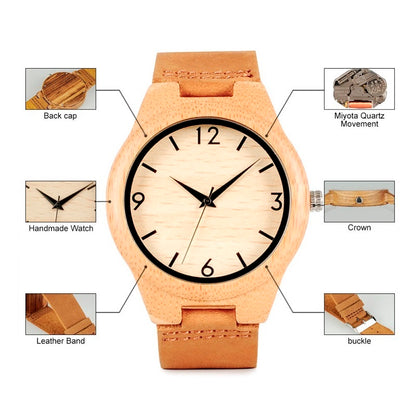 Ceinture en cuir pour montre en bambou - LUXARAH