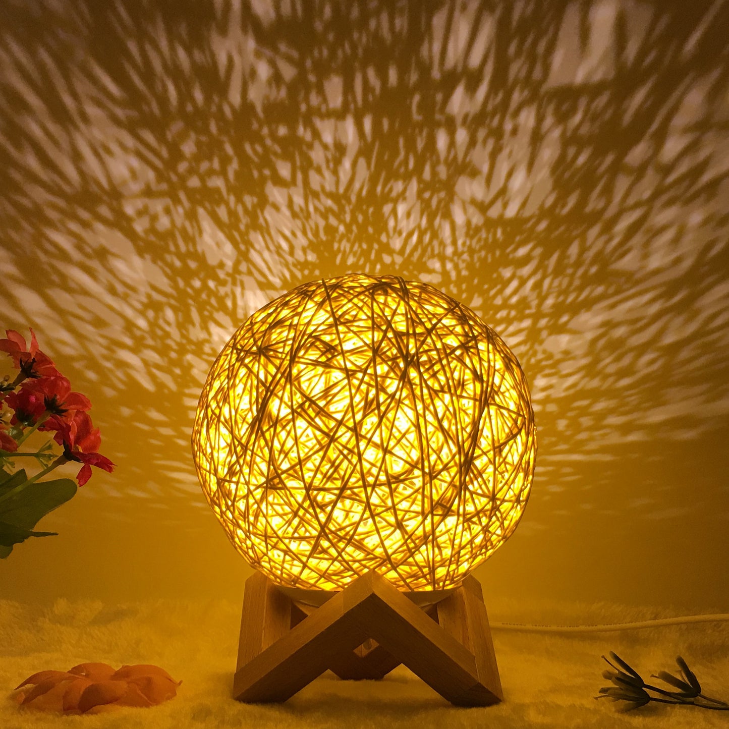 Lampe de table créative en lin, nouveauté et unique, LED intelligente, télécommande, boule en rotin - LUXARAH