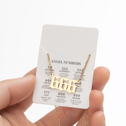 Collier pendentif numérique porte-bonheur pour femme, style ange, tendance, en acier inoxydable 000-999, style vintage