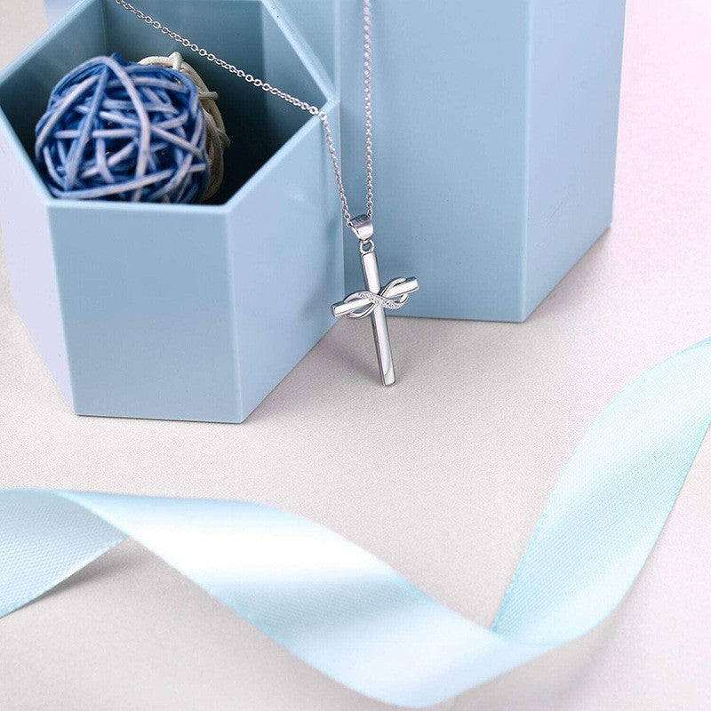 Collier avec pendentif croix et signe de l'infini pour femme, simple et élégant, couleur or, accessoire de cou, bijoux tendance, cadeau de Saint-Valentin