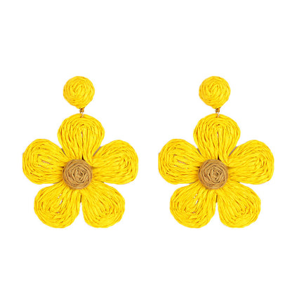 Boucles d'oreilles d'été en raphia et rotin tressé à grandes fleurs - LUXARAH