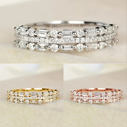 Bague multicouche à trois couches, sertie de lignes fines et circulaires, pour femmes, bagues à doigt complet, bijoux cadeaux