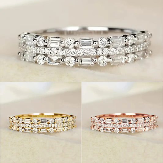 Bague multicouche à trois couches, sertie de lignes fines et circulaires, pour femmes, bagues à doigt complet, bijoux cadeaux