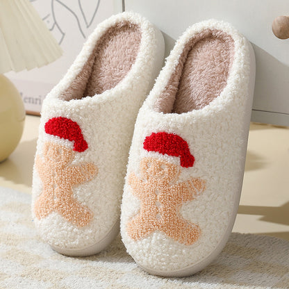Chaussons de Noël mignons en coton avec motif Père Noël pour femmes et hommes, chaussures chaudes et en fourrure pour l'hiver - LUXARAH