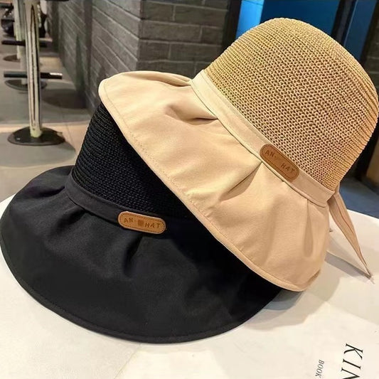 Chapeau de pêcheur en paille à large bord, protection solaire anti-UV et protection du visage, idéal pour l'extérieur