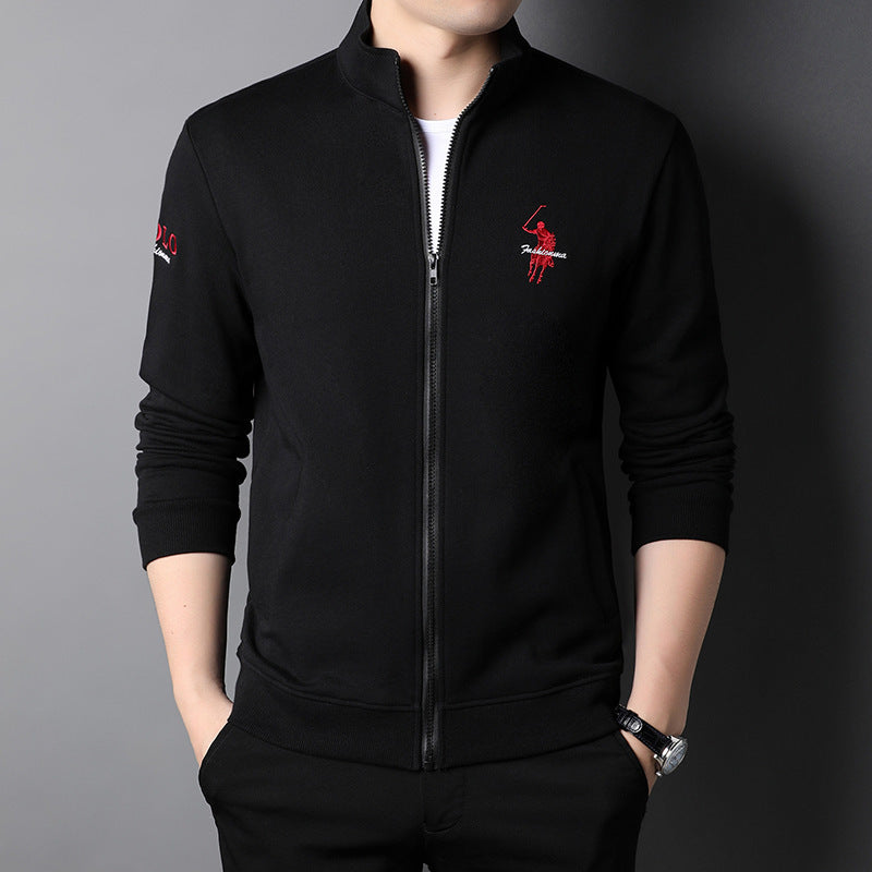 Veste zippée décontractée brodée en coton pour homme