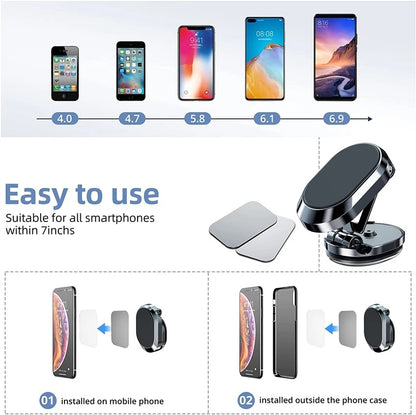 Support magnétique rotatif pour téléphone portable de voiture, pliable et universel, en métal, pour grille d'aération, GPS