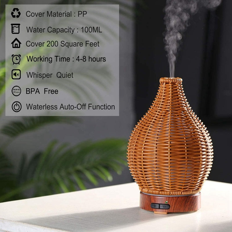 Lampe d'aromathérapie à atomisation d'huiles essentielles en rotin créatif - LUXARAH