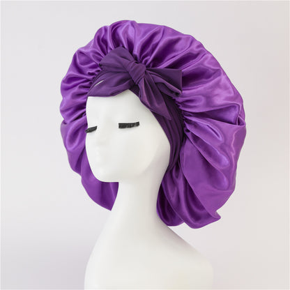 Bonnet en soie pour dormir, bonnet en satin, bonnet de nuit, écharpe pour cheveux bouclés avec lien à nouer