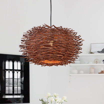 Lustre cage à oiseaux en bambou tressé, style pastoral, personnalisé, art du rotin d'Asie du Sud-Est - LUXARAH