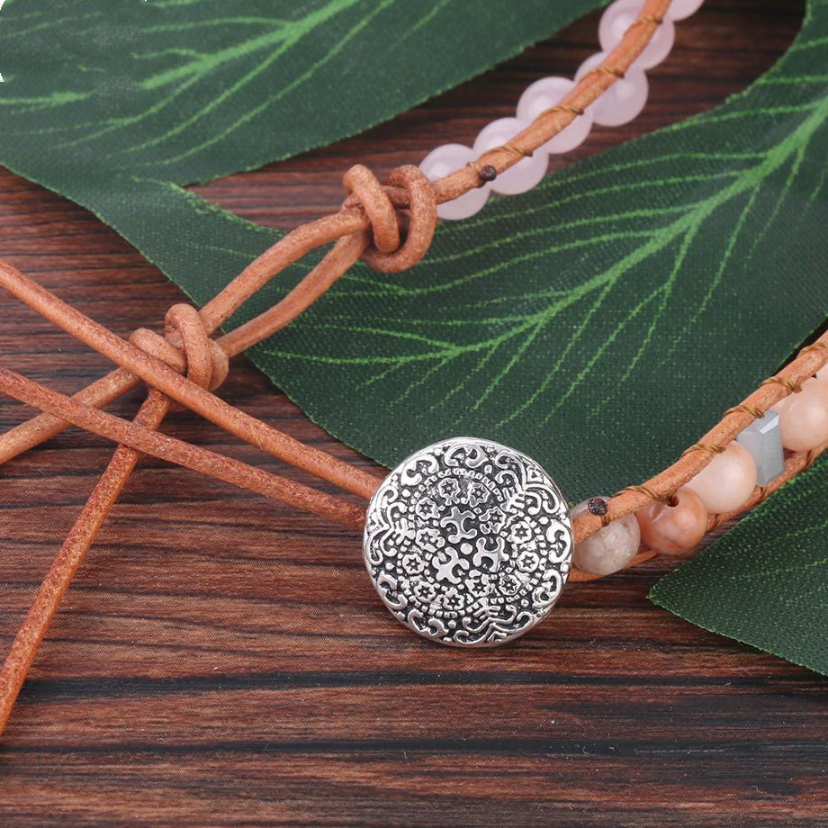 Bracelet en perles de pierre naturelle grain de bois rouge - LUXARAH