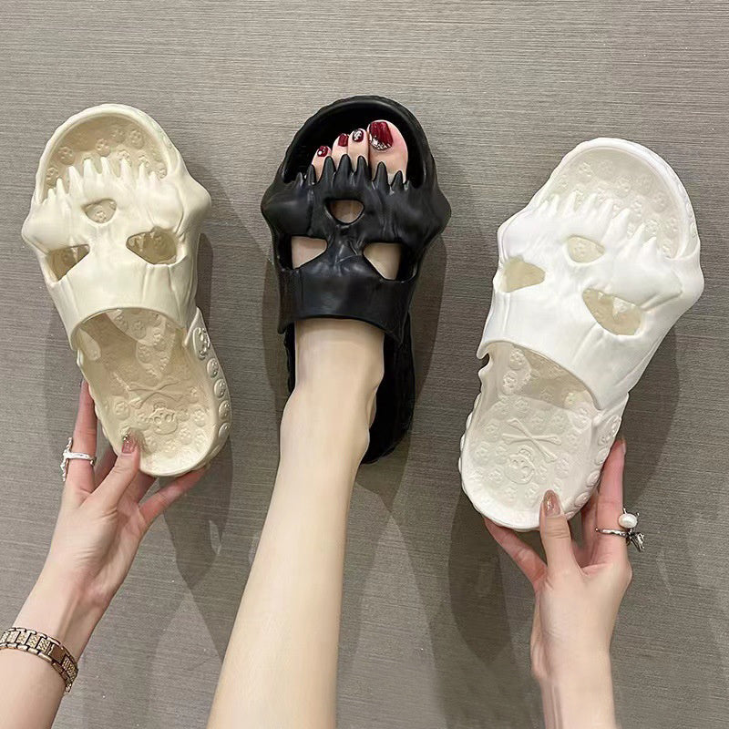 Chaussons d'Halloween personnalisés avec motif tête de mort, pour salle de bain, intérieur ou extérieur, amusants, pour la plage - LUXARAH