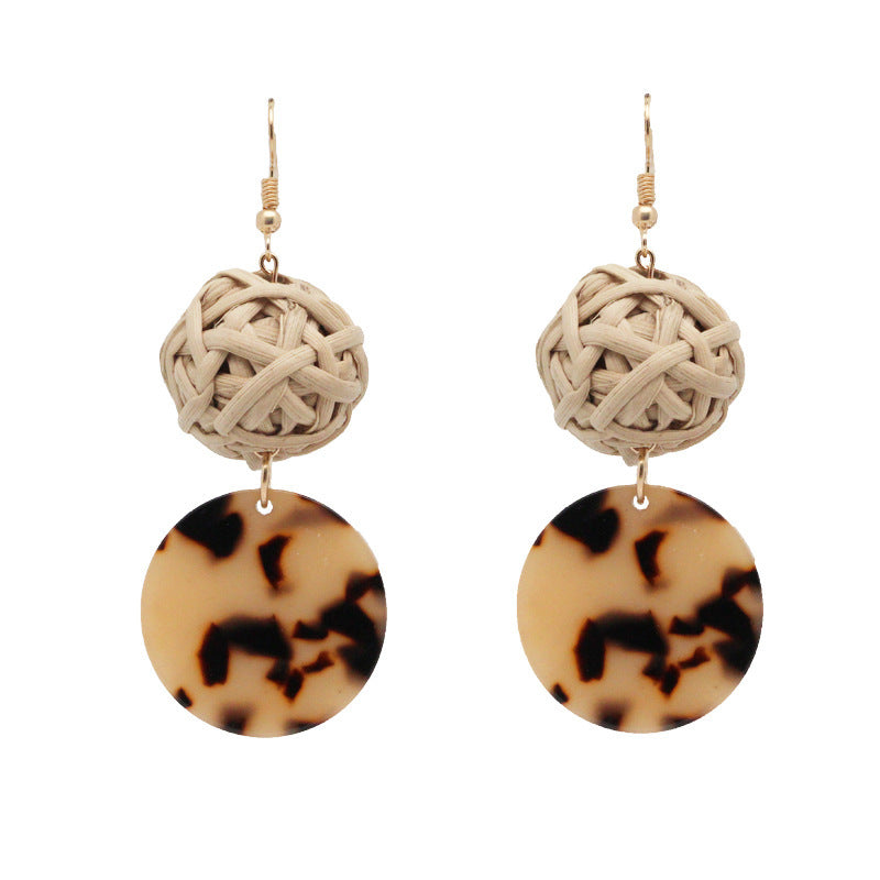Boucles d'oreilles à pompons rétro en rotin tissé à la main - LUXARAH