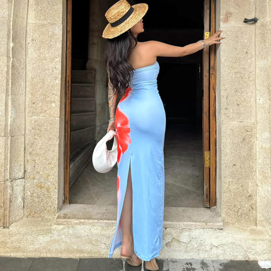 Robe longue fendue et moulante pour femme, tenue d'été sexy, idéale pour les fêtes ou la plage