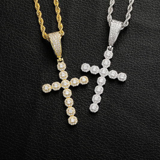 Retro Jesus Christ cross pendant, decorated with zircons, for men and women.