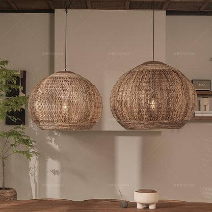 Lustre de salle à manger de style japonais en rotin - LUXARAH