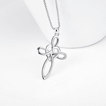 Collier en argent sterling 925 avec pendentif religieux en forme de cœur et croix pour femme, bijou tendance